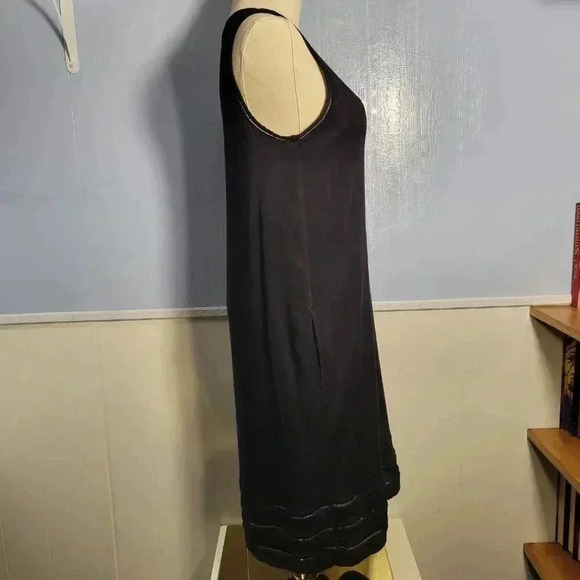 Soma Small Ladder Trim Black Jersey Knit Mid Length A Line Dress with Pockets - Picture 4 of 10